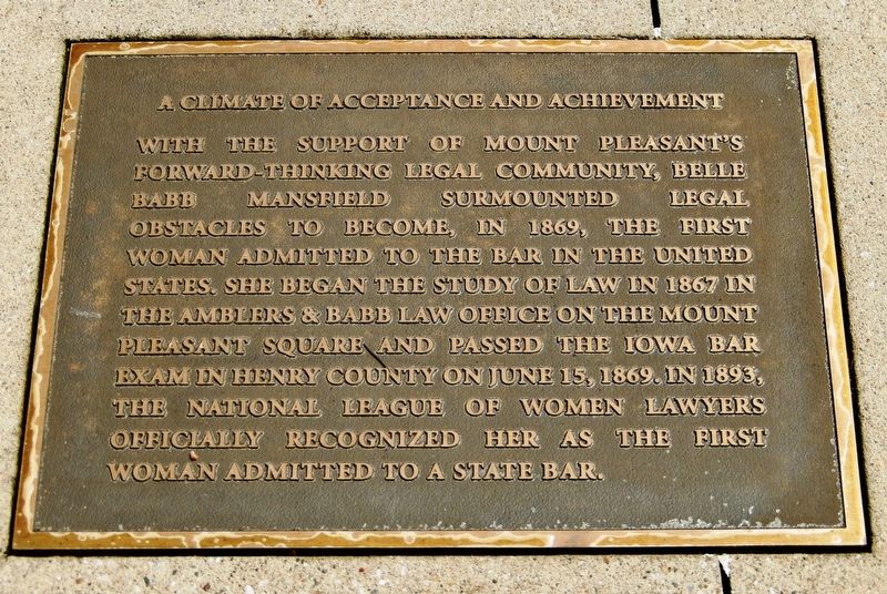Belle Babb Mansfield Marker<br>(<i>Climate of Acceptance and Achievement panel</i>). Click for full size. Belle Babb Mansfield Marker<br>(<i>Climate of Acceptance and Achievement panel</i>) image. Click for full size.