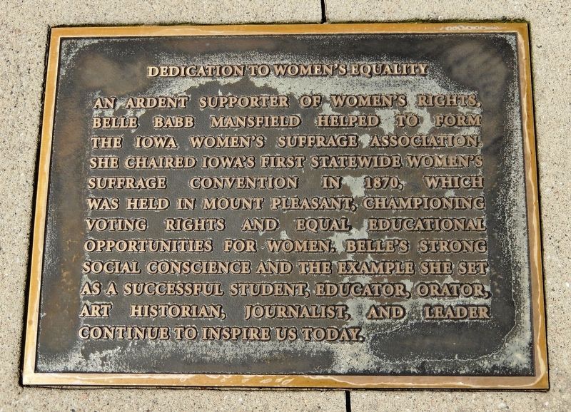 Belle Babb Mansfield Marker<br>(<i>Dedicated to Women’s Equality panel</i>). Click for full size. Belle Babb Mansfield Marker<br>(<i>Dedicated to Women’s Equality panel</i>) image. Click for full size.