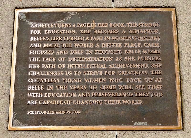Belle Babb Mansfield Marker<br>(<i>Sculpture Description panel</i>). Click for full size. Belle Babb Mansfield Marker<br>(<i>Sculpture Description panel</i>) image. Click for full size.