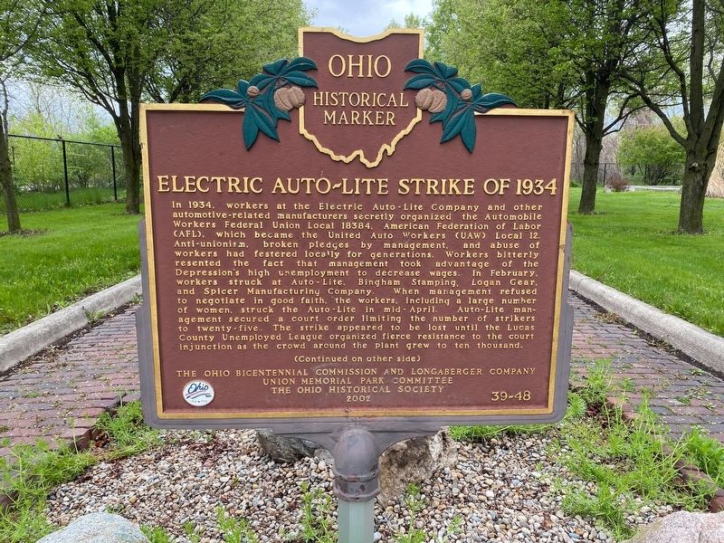 Electric Auto-Lite Strike of 1934 Marker. Click for full size. Electric Auto-Lite Strike of 1934 Marker image. Click for full size.