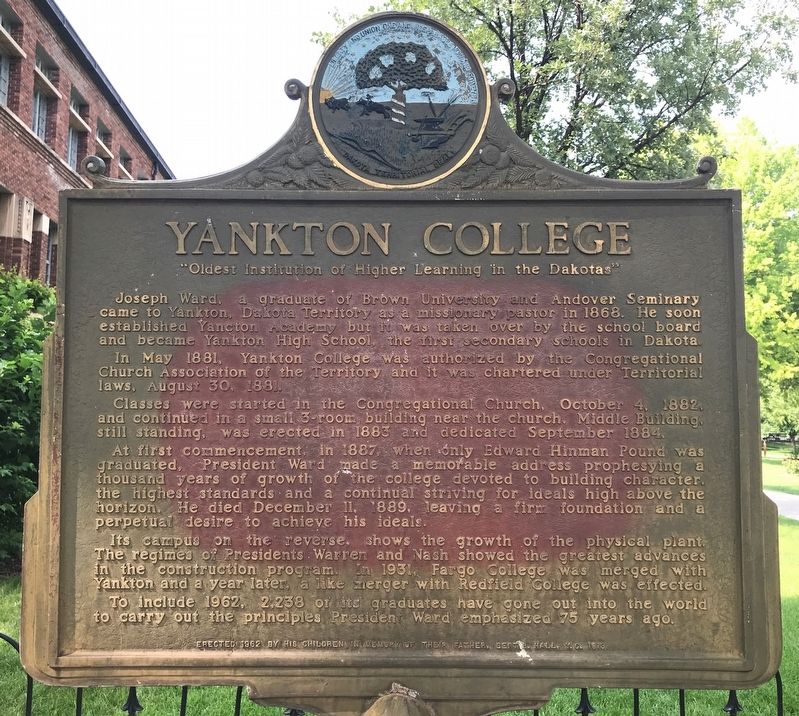 Yankton College Marker image. Click for full size.