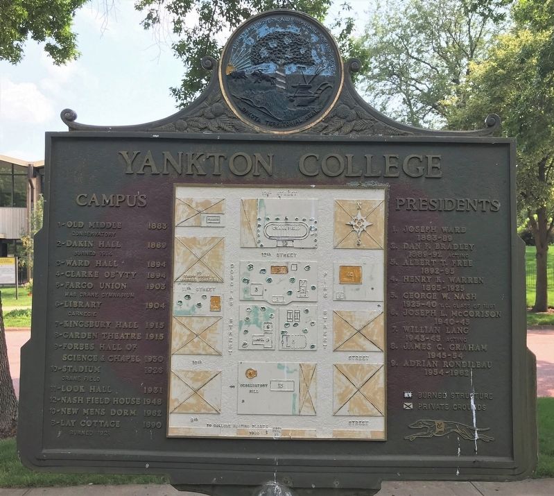 Yankton College Marker (Reverse Side) image. Click for full size.