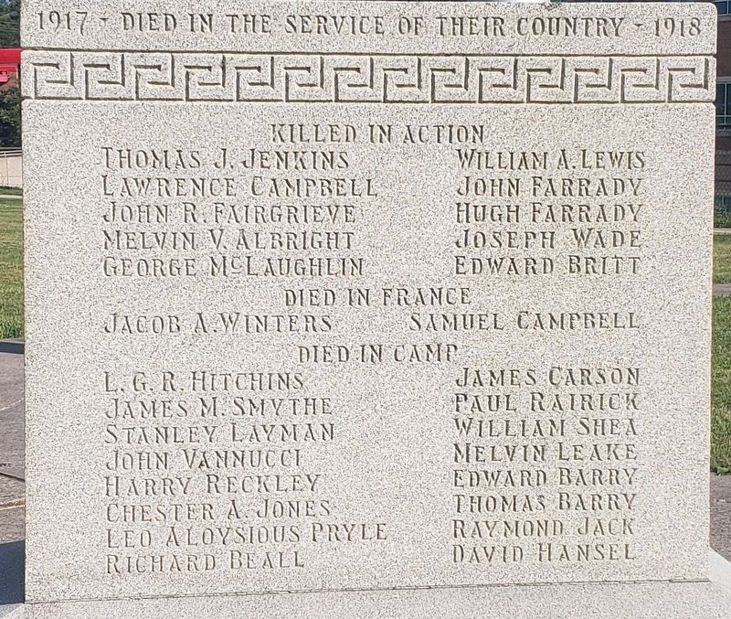 World War I Memorial (Rear). Click for full size. World War I Memorial (Rear) image. Click for full size.