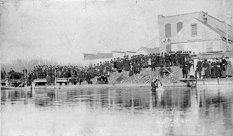 Marker inset: <i>Baptism in Swinomish Slough 1890s</i> image. Click for full size.
