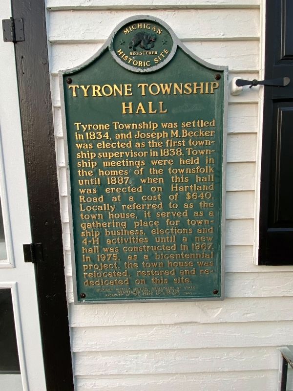 Tyrone Township Hall Marker image. Click for full size.