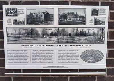 The Corners of South University and East University Avenues Marker. Click for full size. The Corners of South University and East University Avenues Marker image. Click for full size.