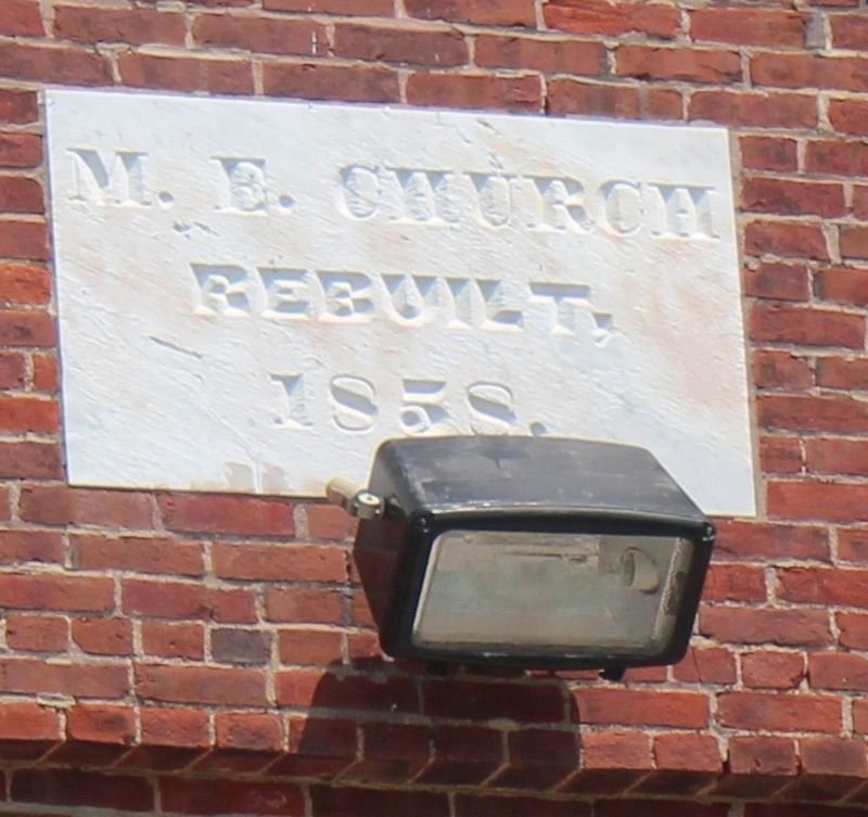 Stone work stating M. E. Church Rebuilt 1858.. Click for full size. Stone work stating M. E. Church Rebuilt 1858. image. Click for full size.