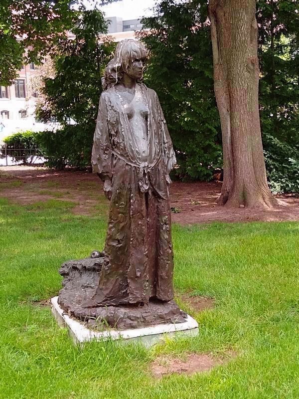 Martha Cook Building Marker  statue of "Eve" image. Click for full size.