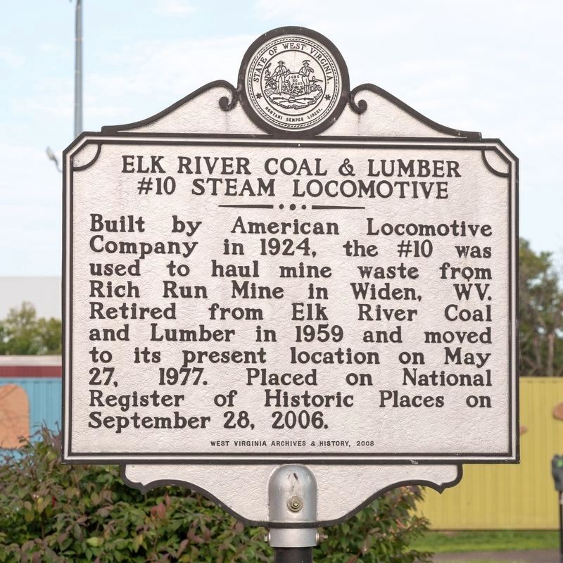 Elk River Coal & Lumber Company #10 Steam Locomotive Marker image. Click for full size.