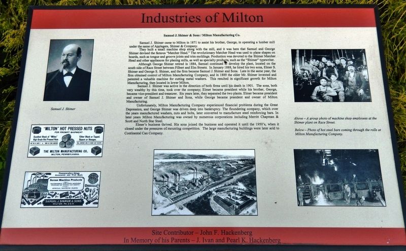 Samuel J. Shimer & Sons / Milton Manufacturing Co. Marker image. Click for full size.