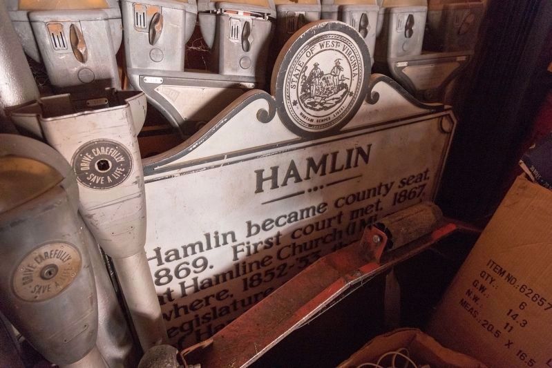 Hamlin Marker In Storage Behind Town Hall image. Click for full size.