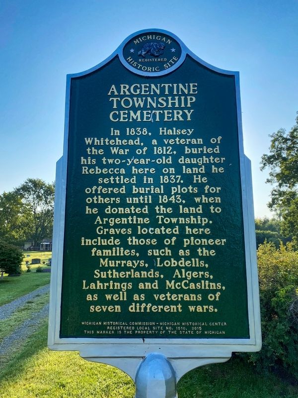 Argentine Township Cemetery Marker image. Click for full size.