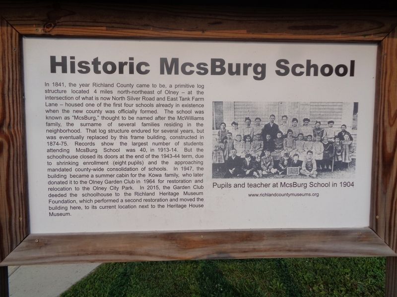 Historic McsBurg School / The One-Room Rural Schools of Richland County Marker image. Click for full size.