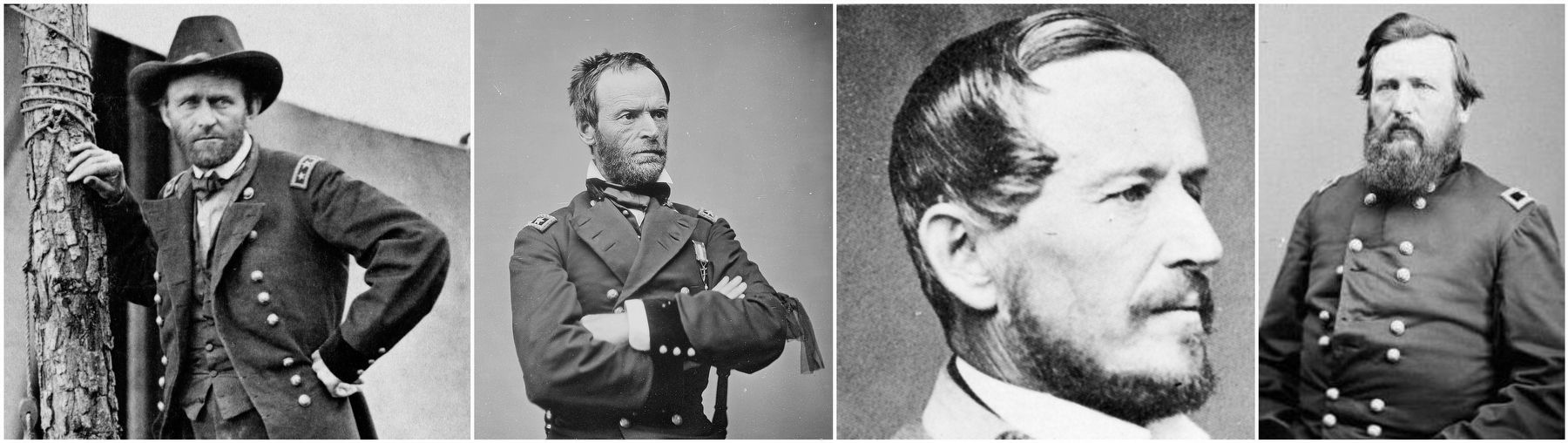Gen. Ulysses S. Grant/Gen. William T. Sherman/Conf. Gen. Wirt Adams/Gen. Charles R. Woods image. Click for full size.