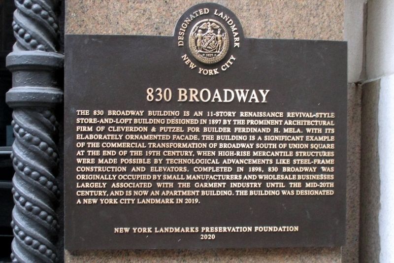 830 Broadway plaque image. Click for full size.