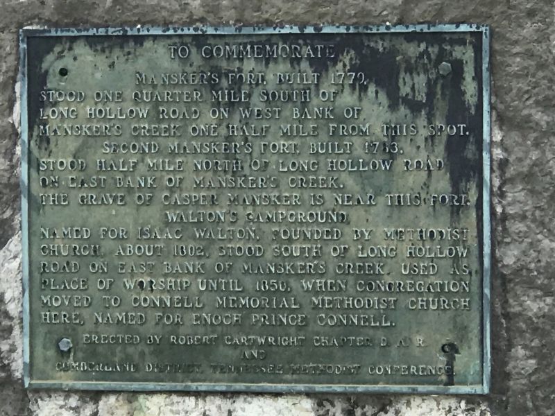Mansker's Forts and Walton's Campground Marker. Click for full size. Mansker's Forts and Walton's Campground Marker image. Click for full size.