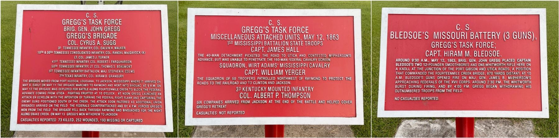 Three interpretive markers about the Confederate gun battery here. image. Click for full size.