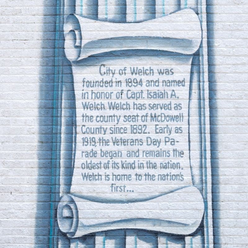 City of Welch Mural, left scroll. Click for full size. City of Welch Mural, left scroll image. Click for full size.