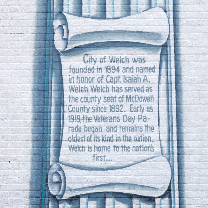 City of Welch Mural, left scroll image. Click for full size.
