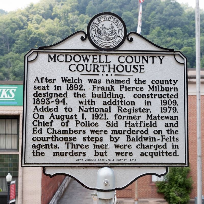 McDowell County Courthouse side of marker image. Click for full size.