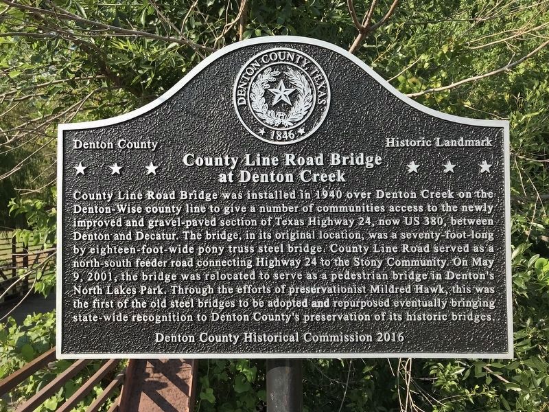 County Line Road Bridge at Denton Creek Marker image. Click for full size.