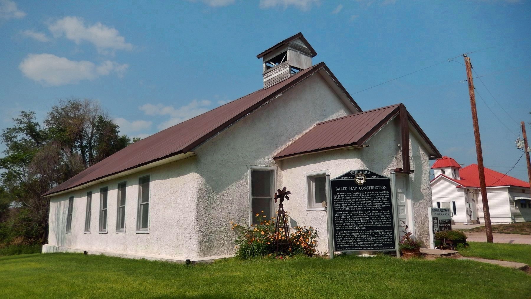 Pilgrim Holiness Church (<i>southwest elevation</i>) & Baled Hay Construction Marker image. Click for full size.