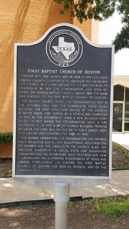 First Baptist Church of Denton Marker. Click for full size. First Baptist Church of Denton Marker image. Click for full size.