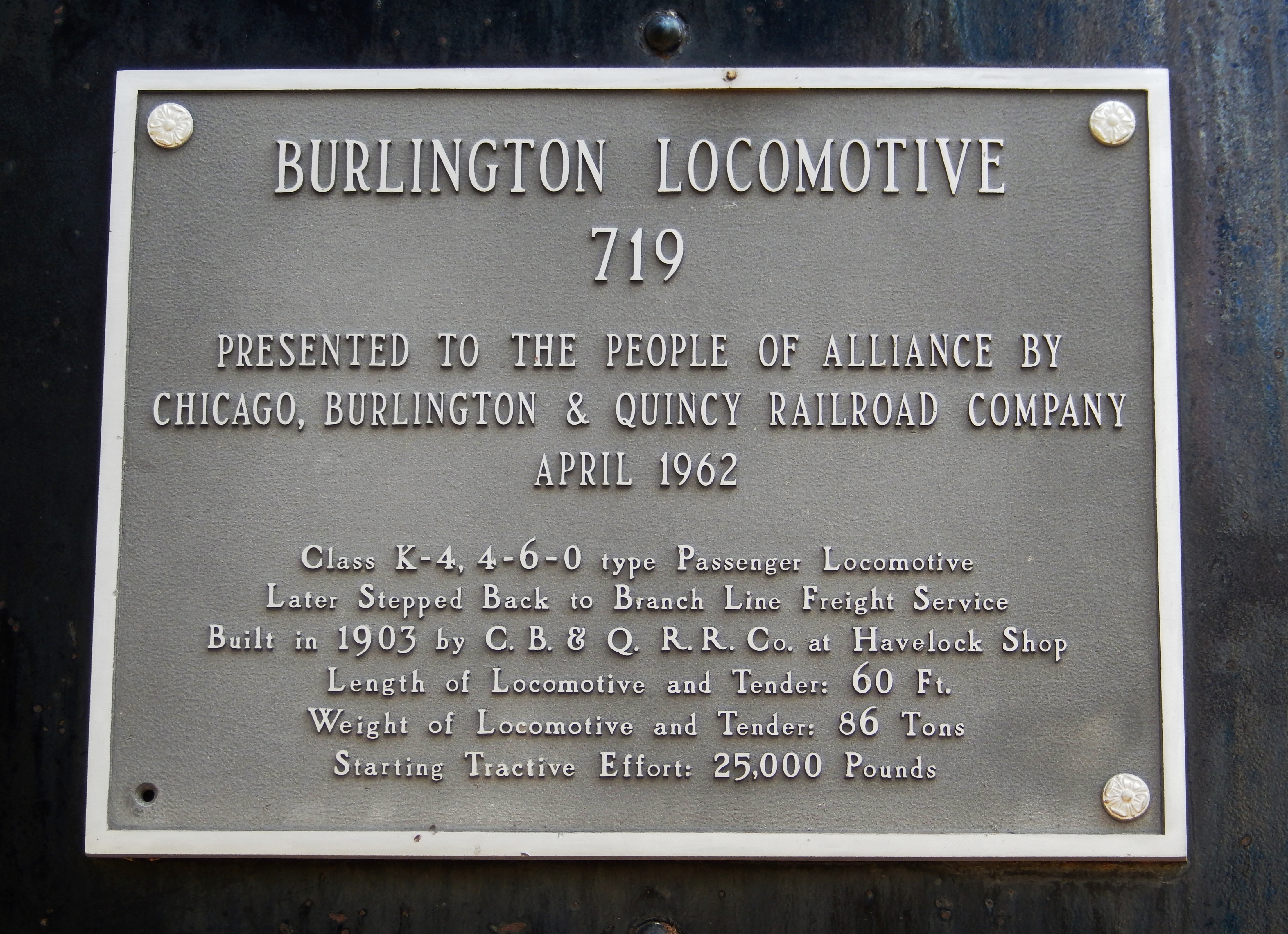 Burlington Locomotive 719 Plaque