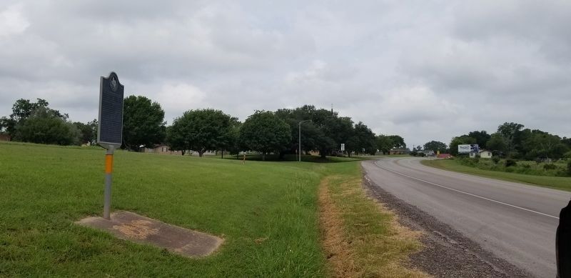 The view of the First Methodist Church of Shiner Marker along the highway image. Click for full size.