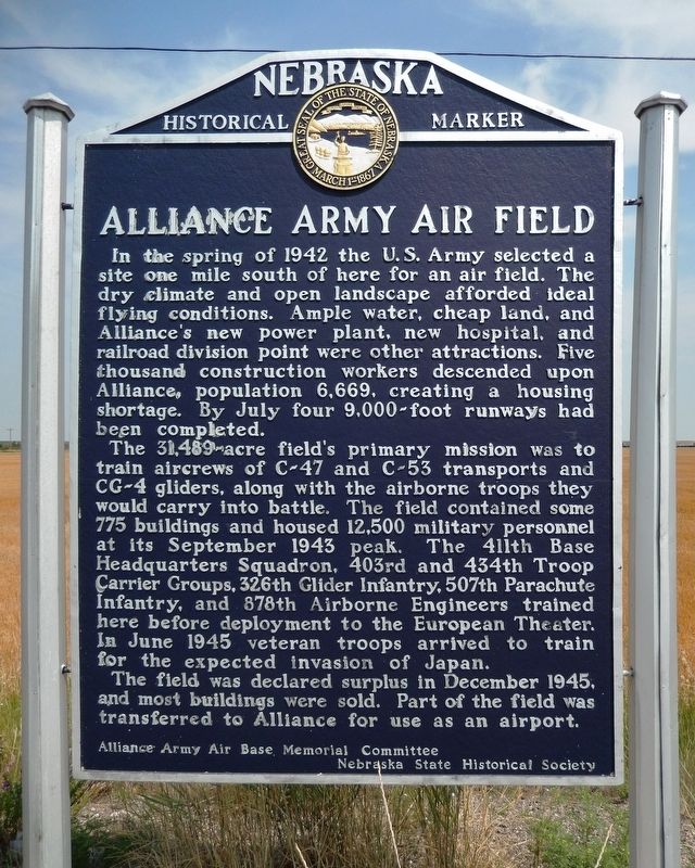 Alliance Army Air Field Marker image. Click for full size.