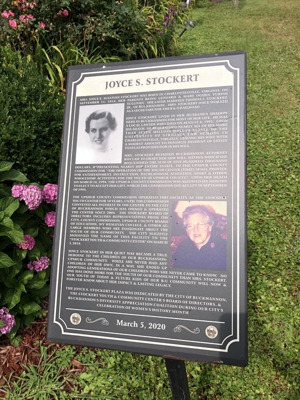 Joyce S. Stockert Marker. Click for full size. Joyce S. Stockert Marker image. Click for full size.