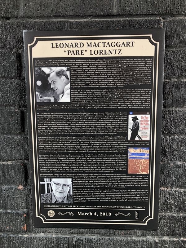 Leonard Mactaggart "Pare" Lorentz Marker. Click for full size. Leonard Mactaggart "Pare" Lorentz Marker image. Click for full size.