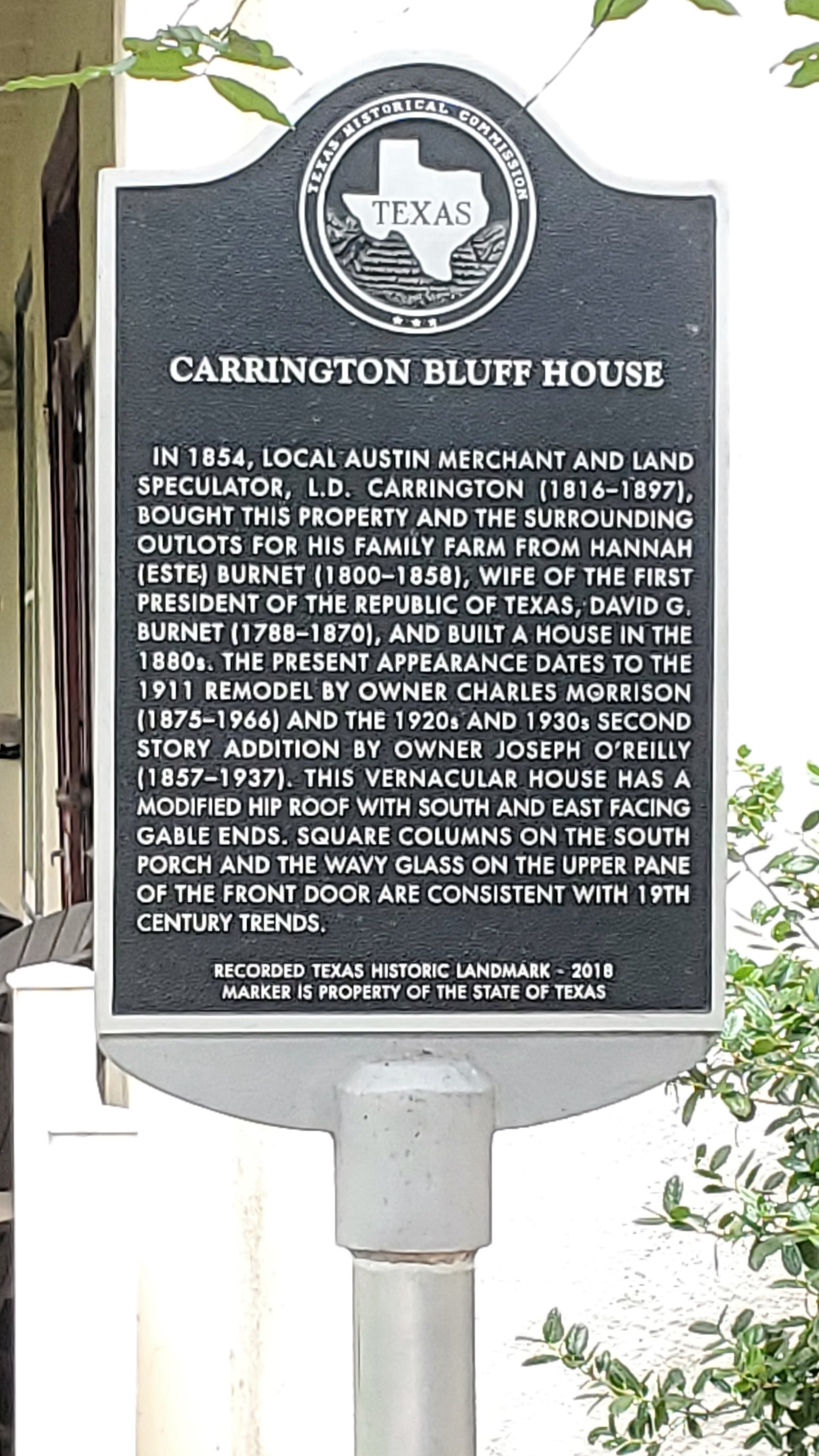 Carrington Bluff House Marker