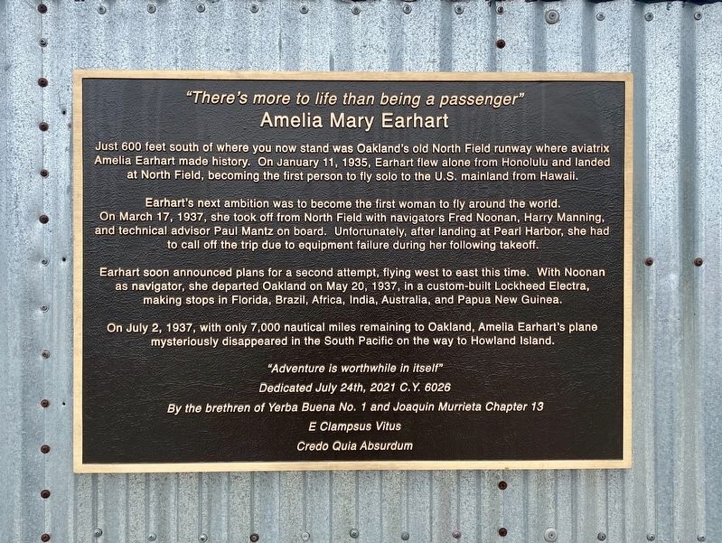 Amelia Mary Earhart Marker. Click for full size. Amelia Mary Earhart Marker image. Click for full size.