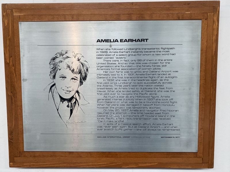 Amelia Mary Earhart - Hall of Fame plaque <i>(click on picture to enlarge)</i> image. Click for full size.
