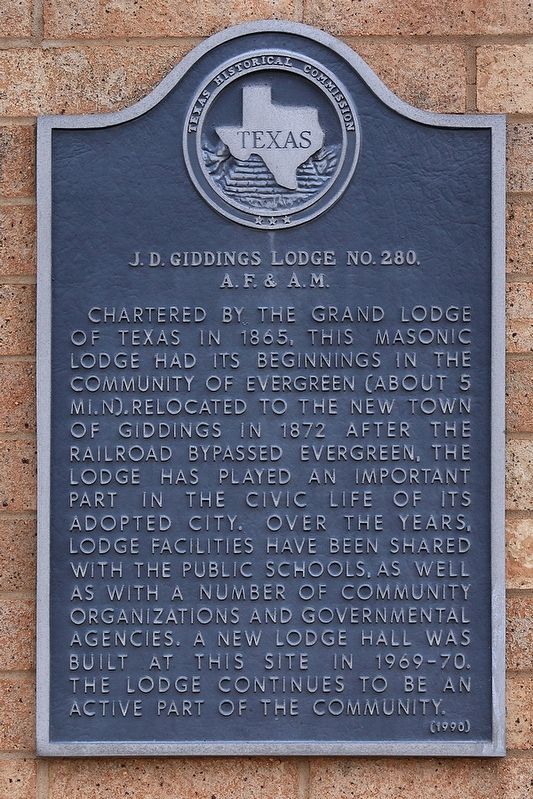 J. D. Giddings Lodge No. 280, A. F. & A. M. Marker. Click for full size. J. D. Giddings Lodge No. 280, A. F. & A. M. Marker image. Click for full size.