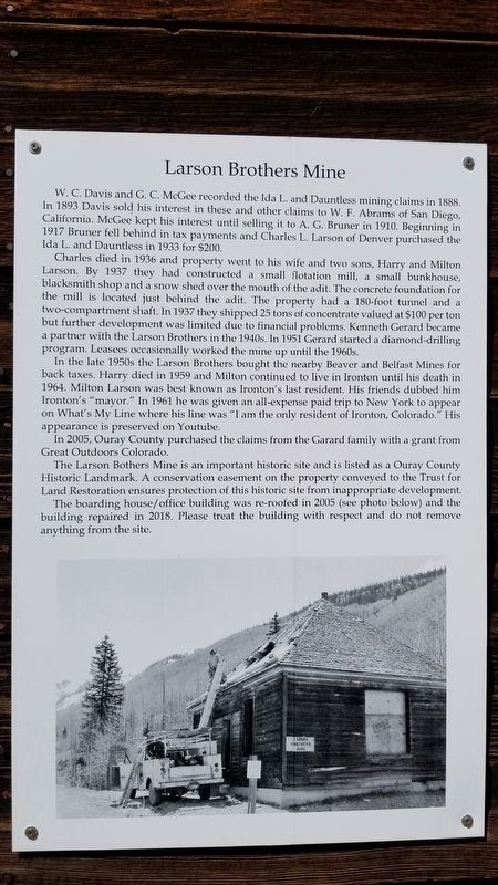 Larson Brothers Mine Marker. Click for full size. Larson Brothers Mine Marker image. Click for full size.