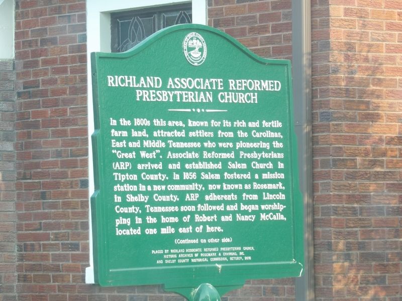 Richland Associate Reformed Presbyterian Church Marker (side A). Click for full size. Richland Associate Reformed Presbyterian Church Marker (side A) image. Click for full size.