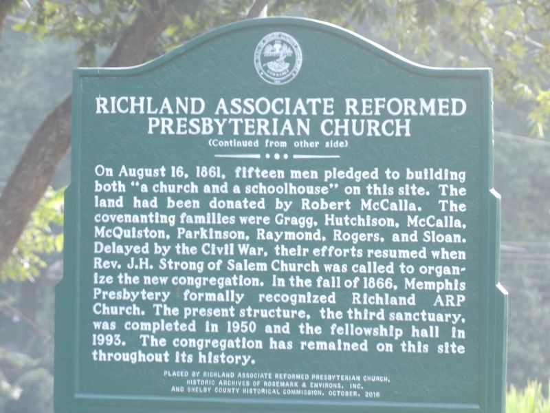 Richland Associate Reformed Presbyterian Church Marker (side B). Click for full size. Richland Associate Reformed Presbyterian Church Marker (side B) image. Click for full size.