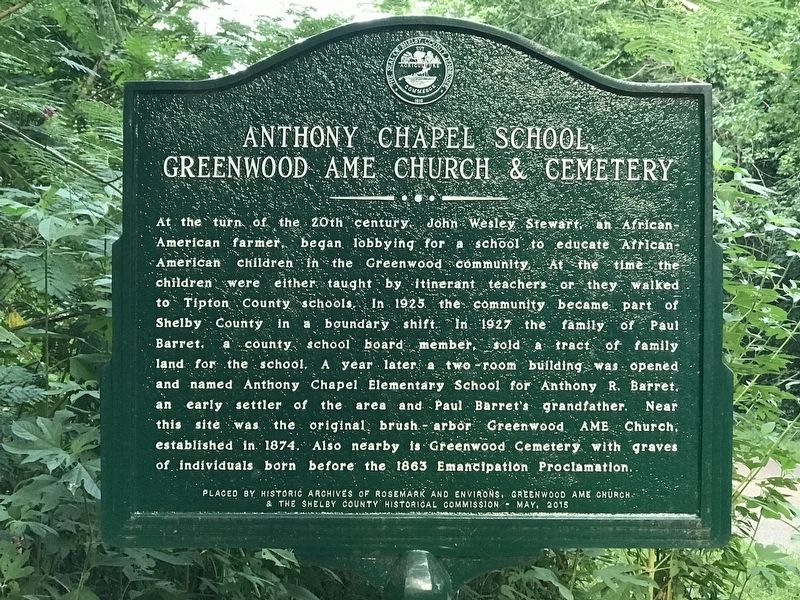 Anthony Chapel School, Greenwood AME Church & Cemetery Marker image. Click for full size.
