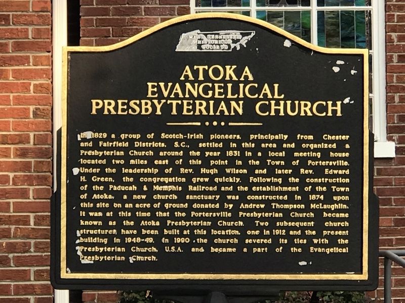 Atoka Evangelical Presbyterian Church Marker. Click for full size. Atoka Evangelical Presbyterian Church Marker image. Click for full size.