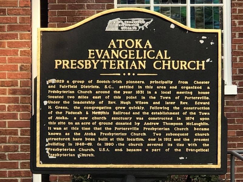 Atoka Evangelical Presbyterian Church Marker image. Click for full size.