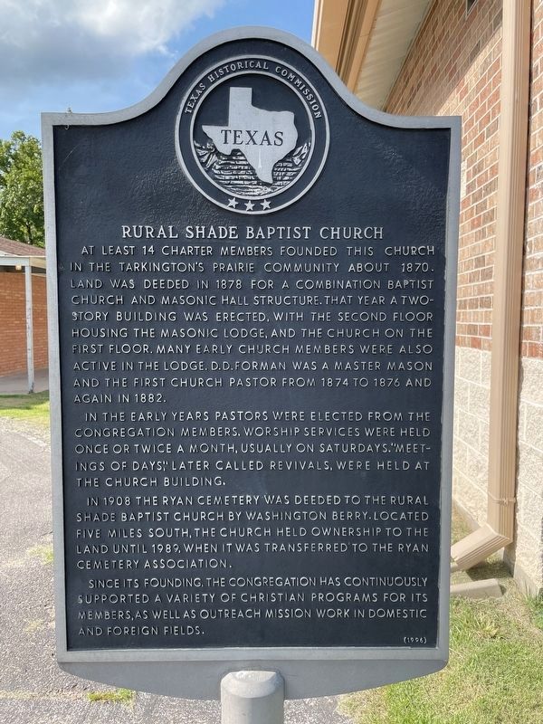 Rural Shade Baptist Church Marker image. Click for full size.