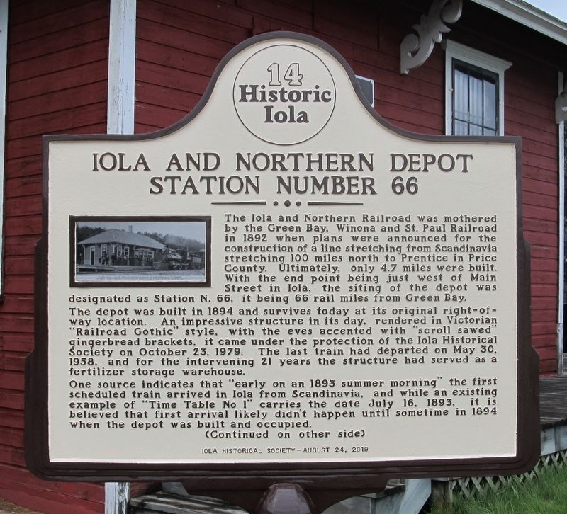 Iola and Northern Depot Station Number 66 Marker image. Click for full size.