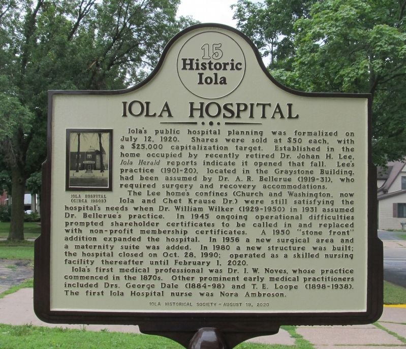 Iola Hospital Marker image. Click for full size.