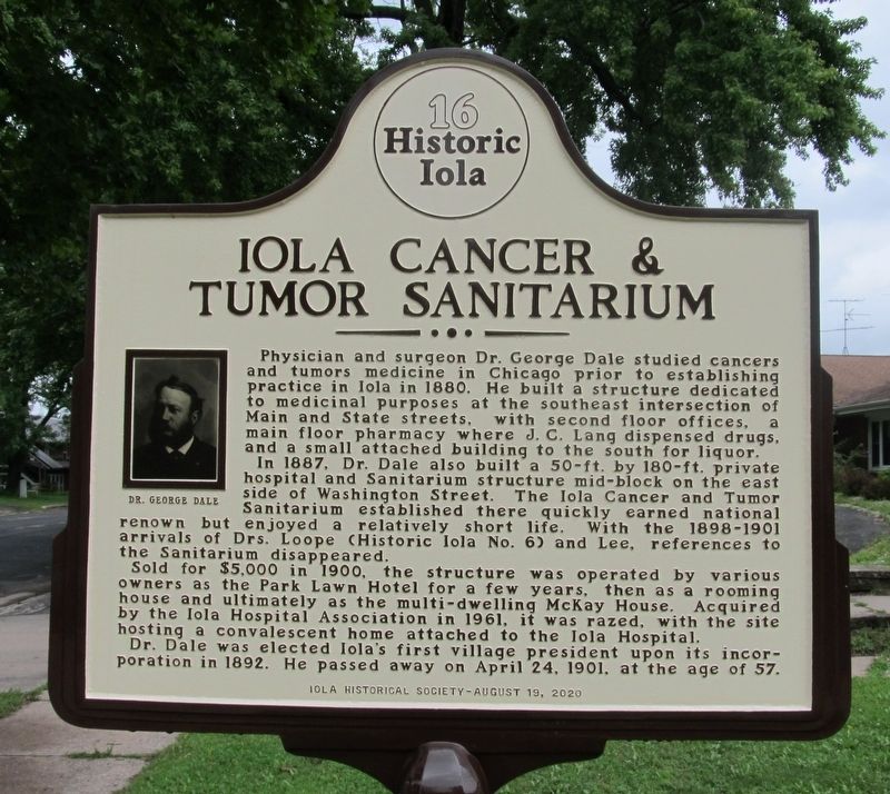 Iola Cancer & Tumor Sanitarium Marker image. Click for full size.
