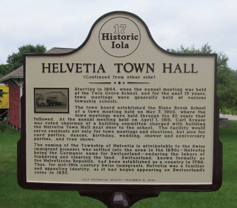 Helvetia Town Hall Marker image. Click for full size.