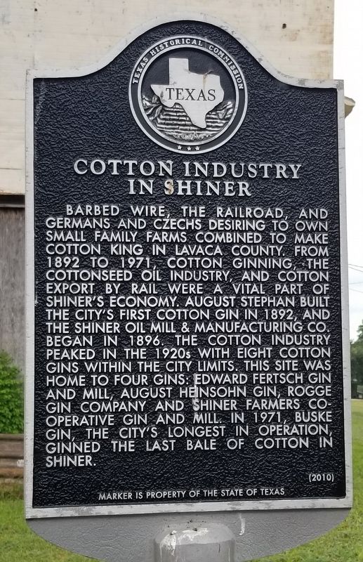 Cotton Industry in Shiner Marker image. Click for full size.