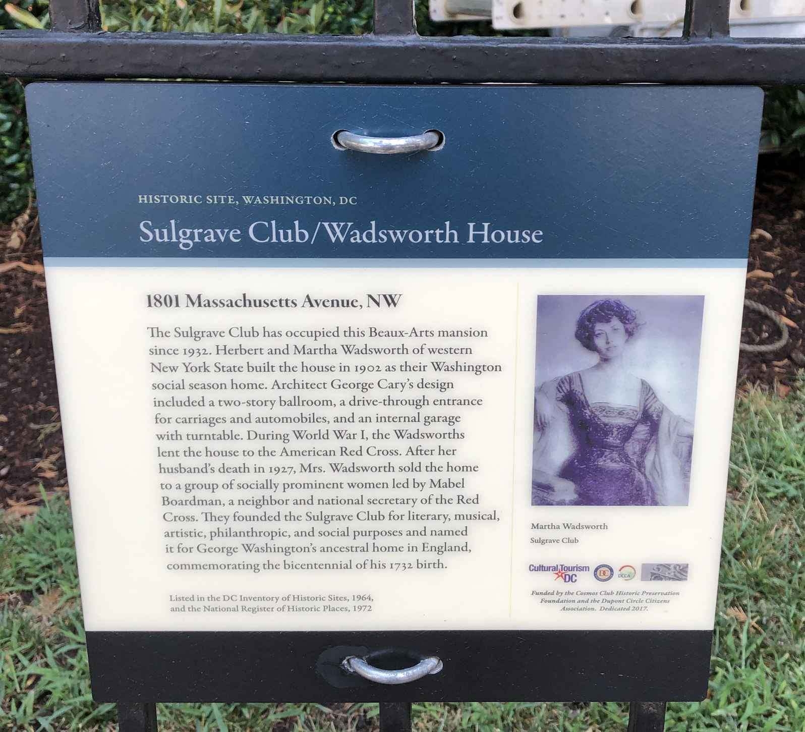 Sulgrave Club / Wadsworth House Marker