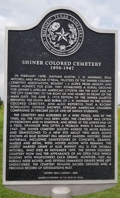 Shiner Colored Cemetery Marker image. Click for full size.